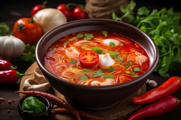 Tom yam kung is a spicy clear soup typical in thailand