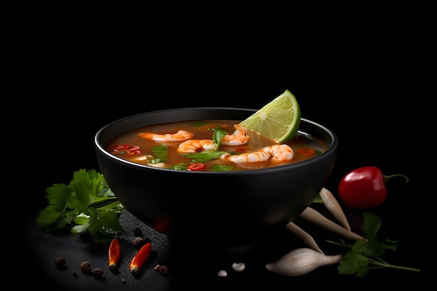 Tom Yum on black background