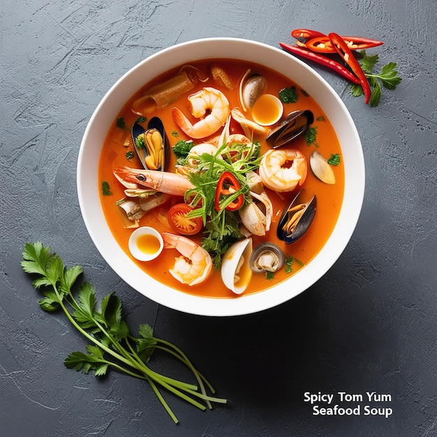 Tom yum kung or river prawn spicy soup