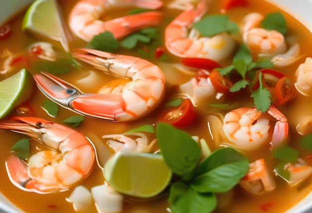 Tom yum with shrimp and crab with lime chili tomato garlic