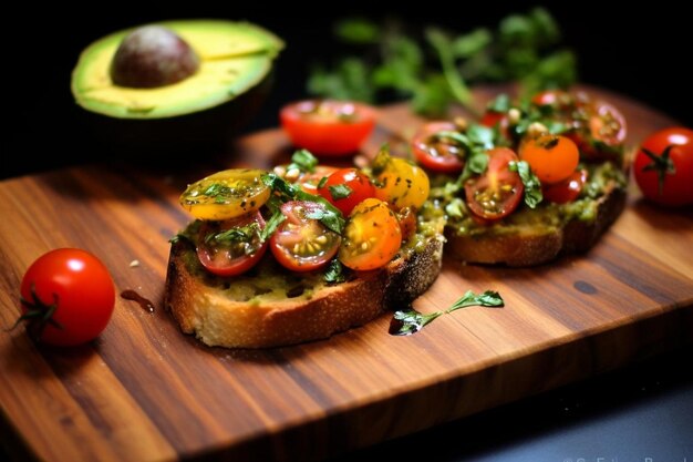 Tomato Avocado Cilantro Bruschetta delicious Bruschetta food image photography