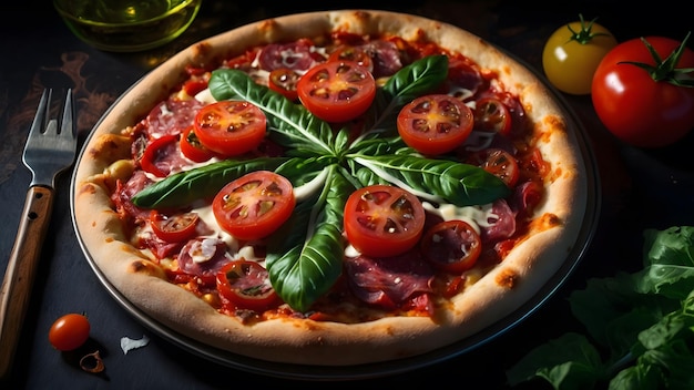 Tomato cheese copy food meal black space fast background pizza mozzarella food