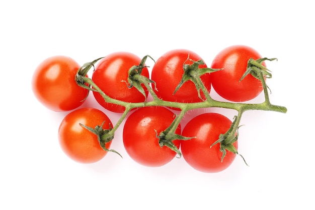 tomato cherry on branch isolated on white background, clipping path, full depth of field