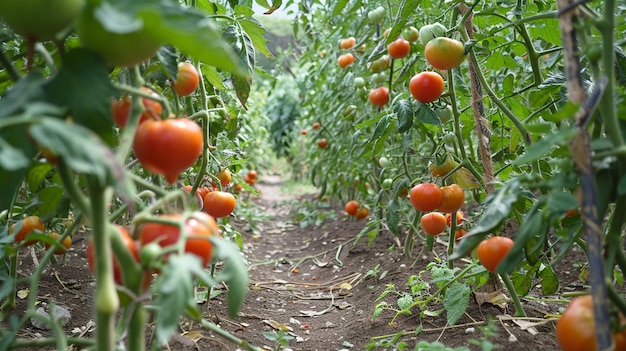 Photo tomato garden with numerous tomato trees