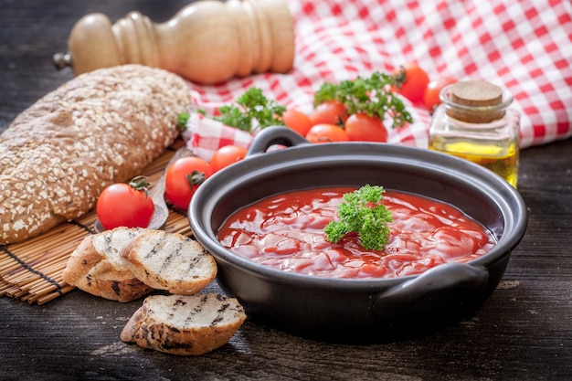 Tomato gazpacho soup with tomatos, Spanish cuisine