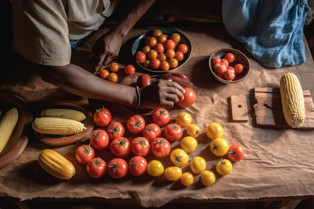 Tomato harvest table Summer food Generate Ai