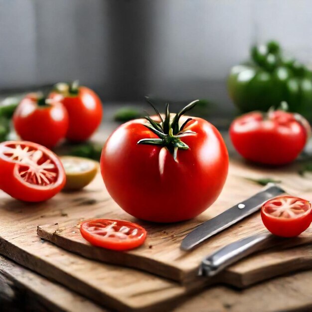 a tomato is on a cutting board with a knife and a knife