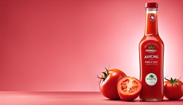 Photo tomato juice bottle closeup