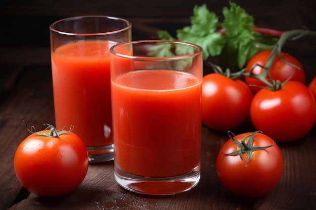 Tomato juice in a glass and tomatoesTomato juice in a glass and tomatoes AI Generated