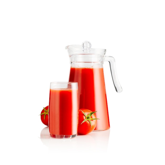 Tomato juice isolated on white background pure tomato juice in glass and graphene