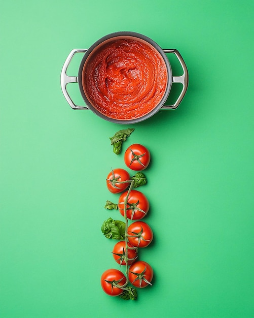 Photo tomato paste advertisement on clean green background