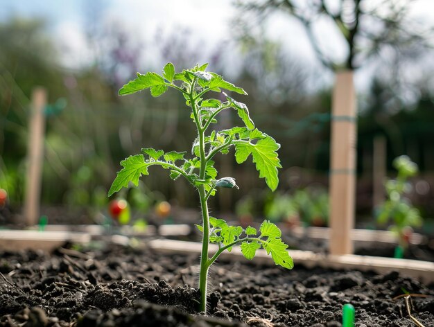 Photo a tomato plant is growing in a garden with other plants