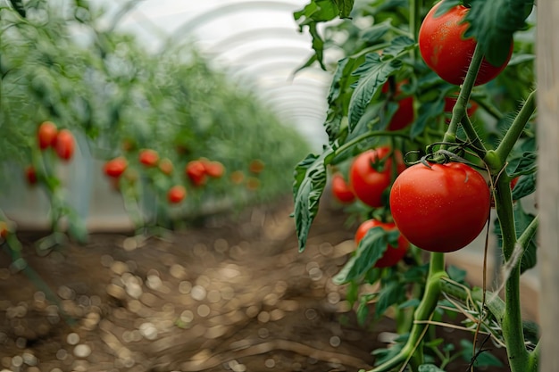 Photo tomato plants growing inside a greenhouse