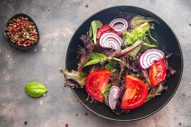 tomato salad fresh onion lettuce meal vegetable dish food on the table copy space food background