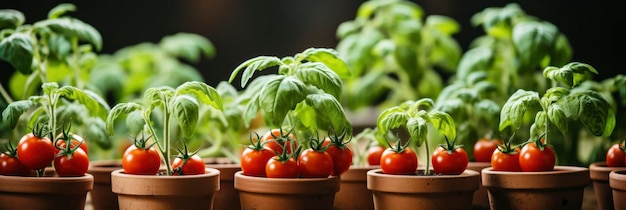 Photo tomato salad herb sprouts flower pots banner image for website