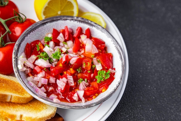 tomato salad salsa spicy food fresh meal snack on the table copy space food background rustic