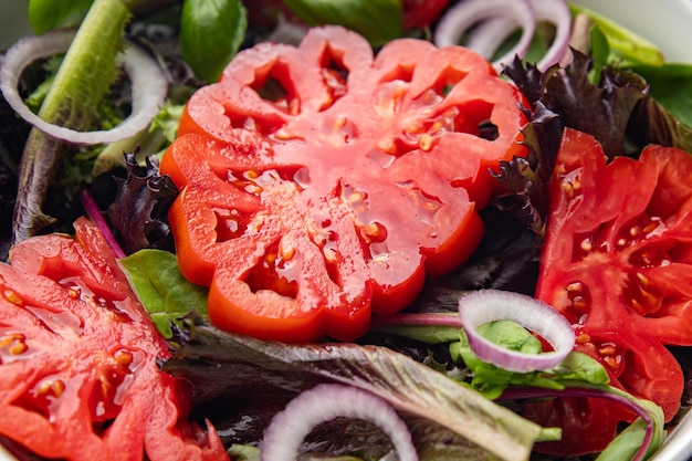 tomato salad vegetable lettuce fresh dish healthy meal food snack diet on the table copy space food