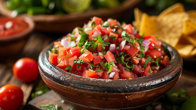 Tomato Salsa With Tortilla Chips Rustic Bowl Latin American Cuisine Cinco de Mayo AI Generated