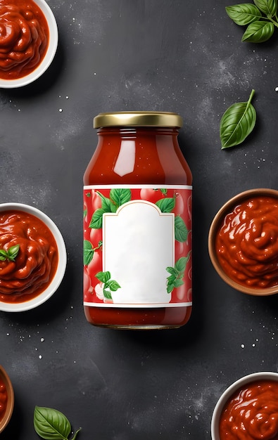 Tomato Sauce Bottle with Basil and Tomato Artwork