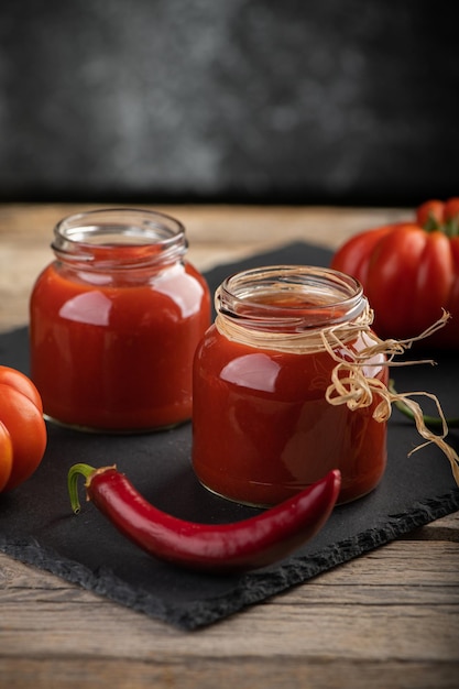 Tomato sauce in a glass jar