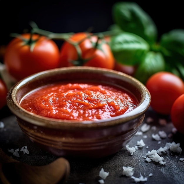 Photo tomato sauce in a traditional italian kitchen