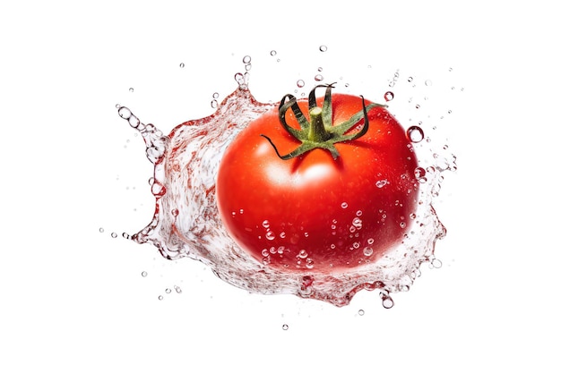 a tomato splashing in a water splash