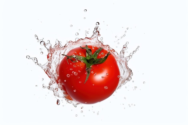 a tomato splashing in a water splash