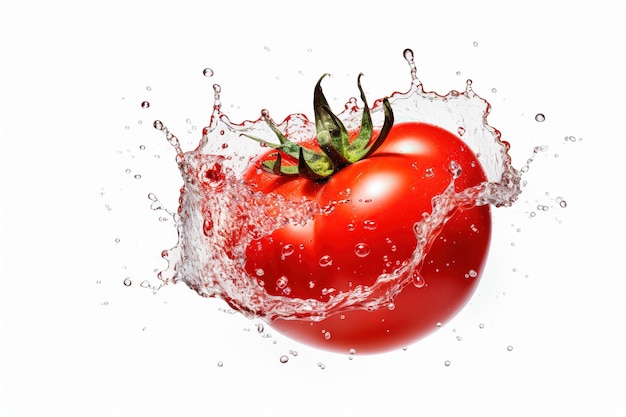 a tomato splashing in a water splash