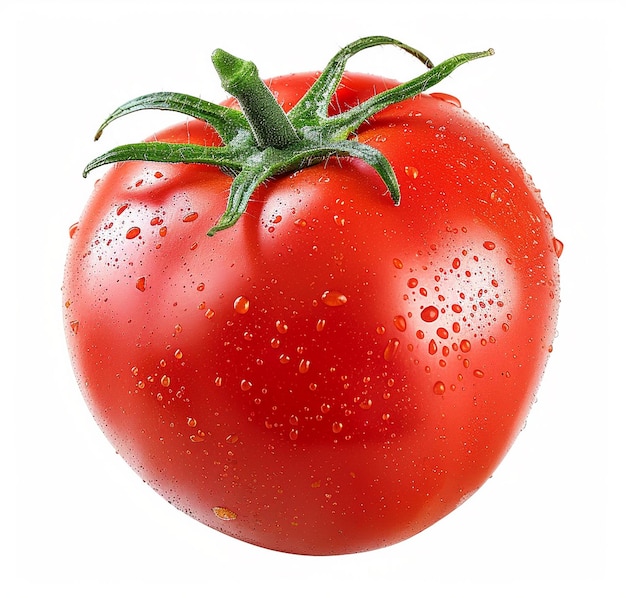 a tomato that has water drops on it