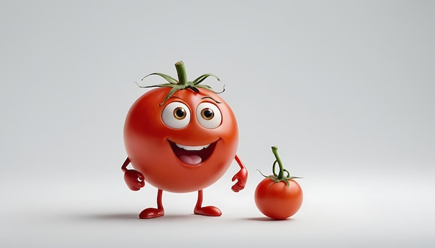 a tomato with a face and eyes and a face with a smile on it