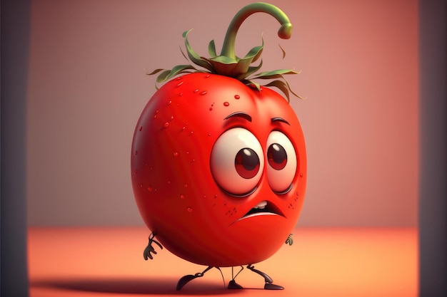 A tomato with a sad face and a sad expression.