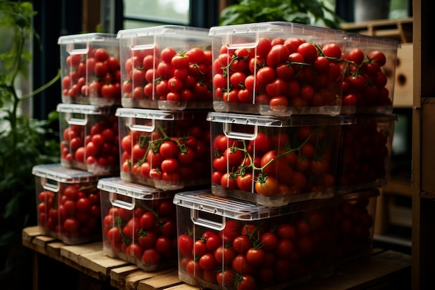 Tomatoes Arranged Neatly in Containers AI