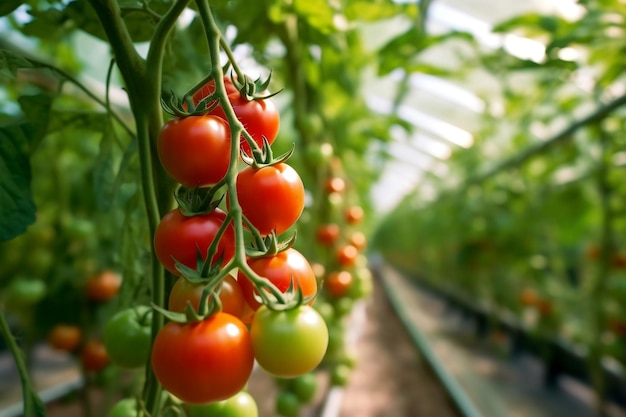 Tomatoes being grown in a greenhouse Generative AI