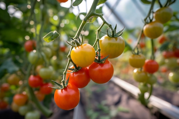 Tomatoes being grown in a greenhouse Generative AI