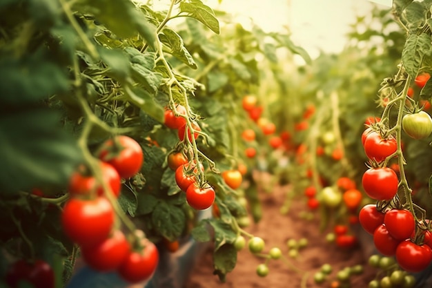 Tomatoes in a greenhouse with the word cherry on the side