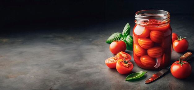 tomatoes in a jar with a bottle of tomatoes