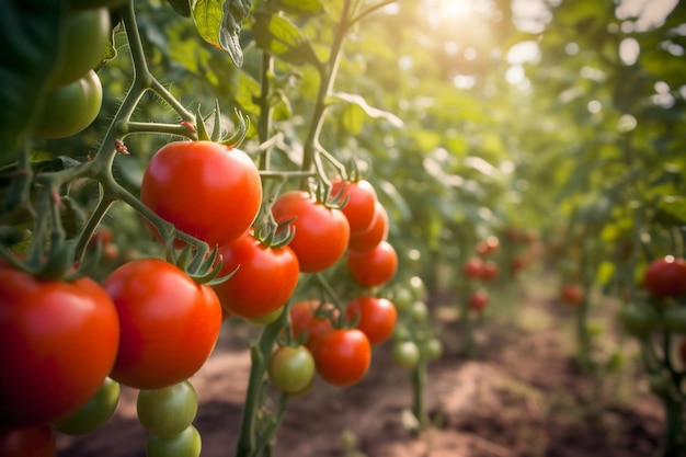 Tomatoes on the vine in the field