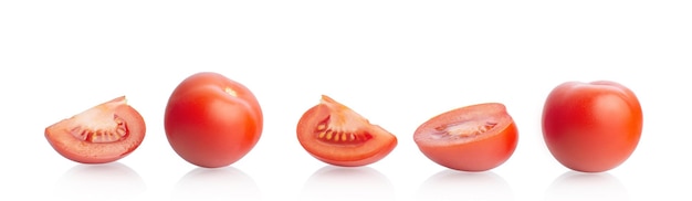 tomatoes whole and cut on a white background