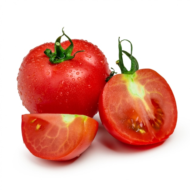 Tomatoes. Whole and a half isolated on white