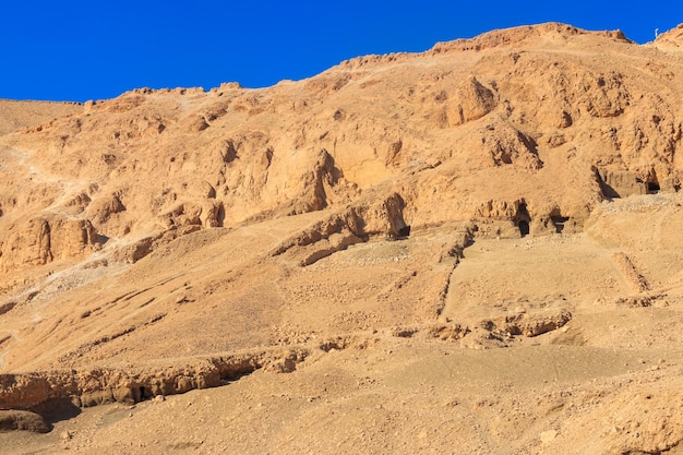 Tombs in mountains near Mortuary Temple of Hatshepsut in Luxor, Egypt