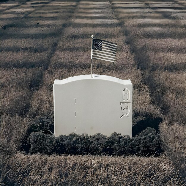 Photo tombstone with american flag