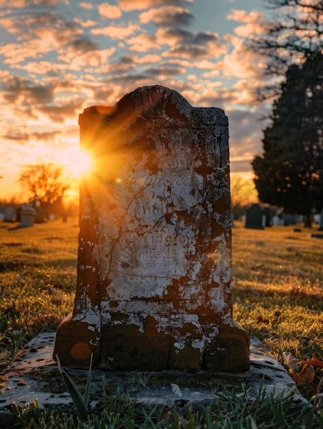 Tombstone with sunset