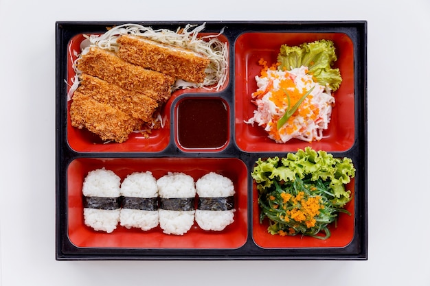 Tonkatsu Bento Served with Cut Deep Fried Pork Cutlet.