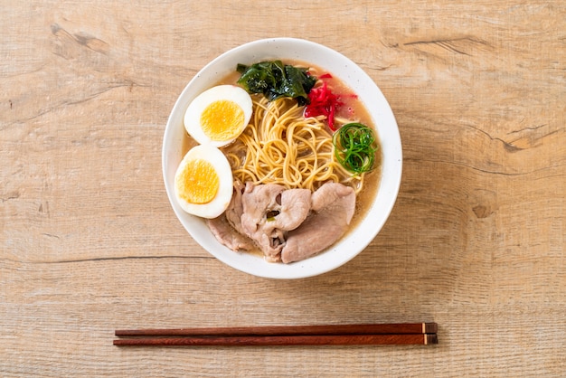 tonkotsu ramen noodles with pork and egg