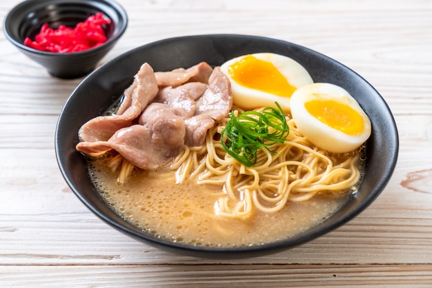 tonkotsu ramen noodles with pork and egg