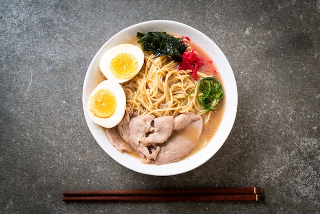 tonkotsu ramen noodles with pork and egg