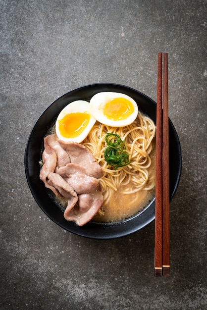 tonkotsu ramen noodles with pork and egg