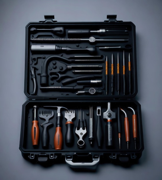 A tool case that has a black handle that says'toolbox'on it