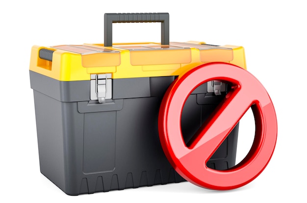 Toolbox with prohibition sign 3D rendering