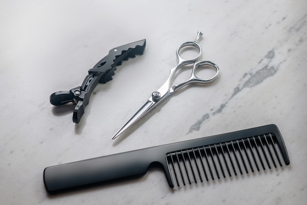 Tools. Close up picture of hairdressing tools on the table